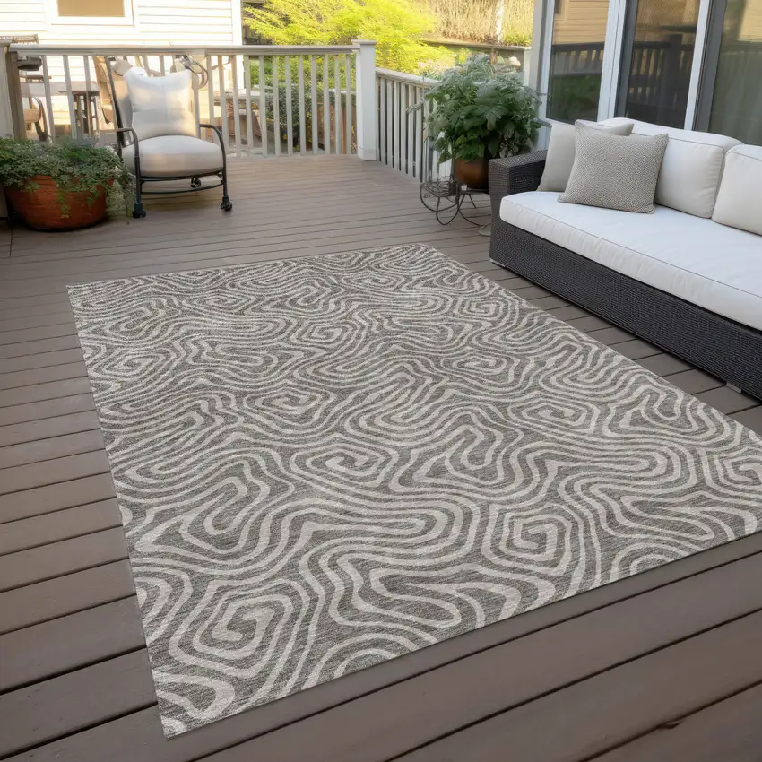 Taupe And Gray Abstract Washable Indoor Outdoor Area Rug Photo 8