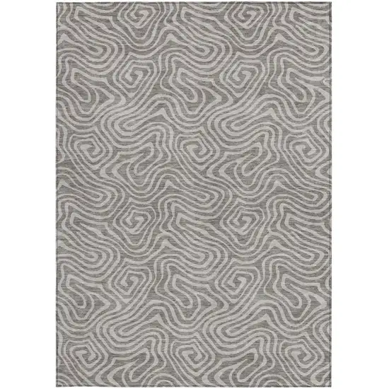 Taupe And Gray Abstract Washable Indoor Outdoor Area Rug Photo 7