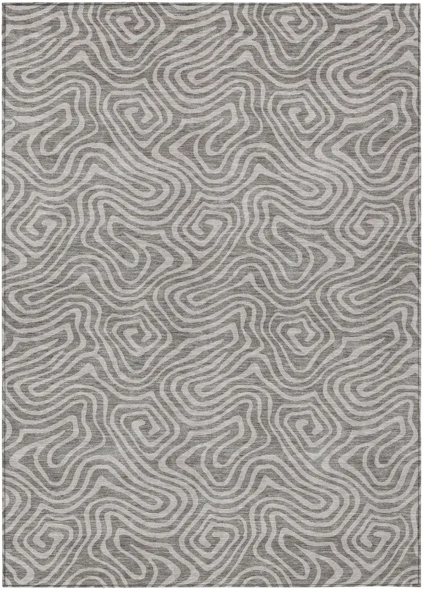 Taupe And Gray Abstract Washable Indoor Outdoor Area Rug Photo 2
