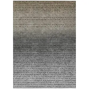 Photo of Taupe And Gray Abstract Washable Indoor Outdoor Area Rug