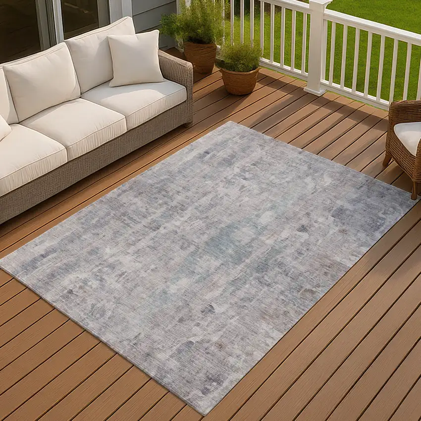 Taupe And Gray Abstract Washable Indoor Outdoor Area Rug Photo 7