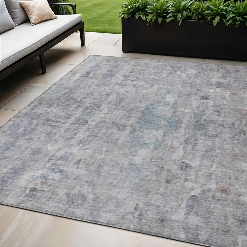 Taupe And Gray Abstract Washable Indoor Outdoor Area Rug Photo 1