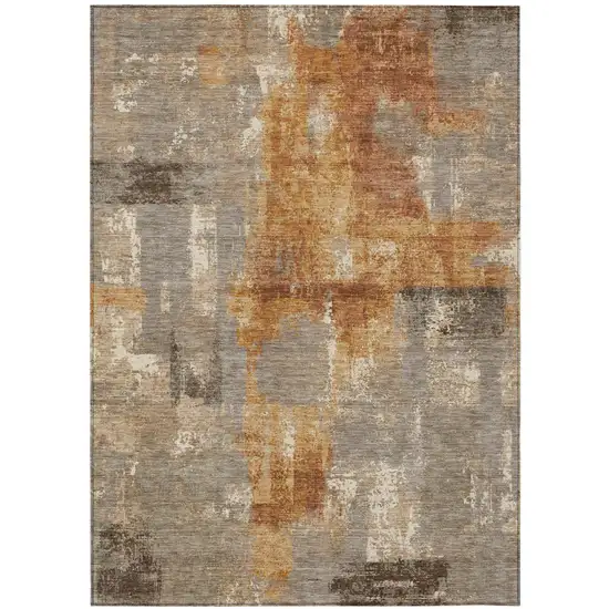 Taupe And Gray Abstract Washable Indoor Outdoor Area Rug Photo 2