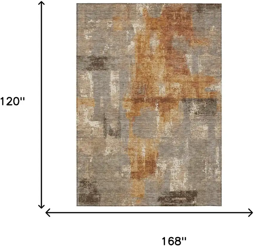 Taupe And Gray Abstract Washable Indoor Outdoor Area Rug Photo 8