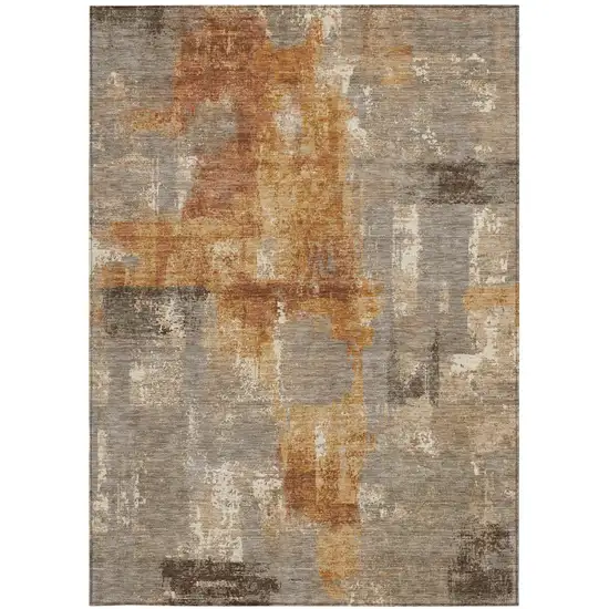 Taupe And Gray Abstract Washable Indoor Outdoor Area Rug Photo 3