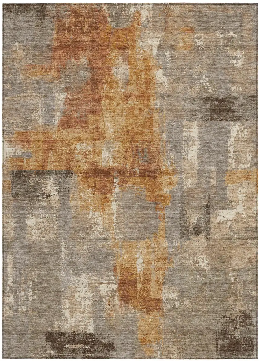 Taupe And Gray Abstract Washable Indoor Outdoor Area Rug Photo 3