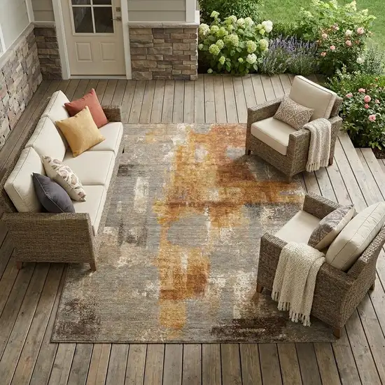 Taupe And Gray Abstract Washable Indoor Outdoor Area Rug Photo 1