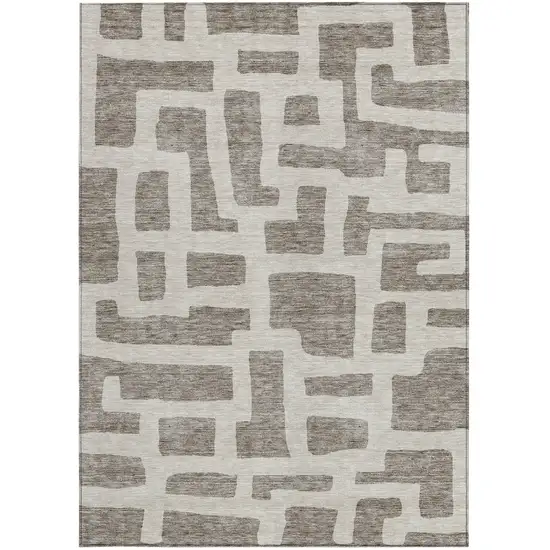 Taupe And Gray Abstract Washable Indoor Outdoor Area Rug Photo 7