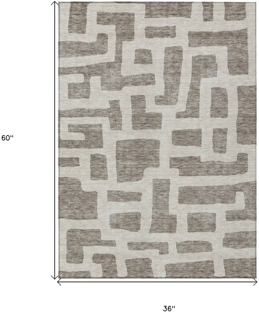 Taupe And Gray Abstract Washable Indoor Outdoor Area Rug Photo 3