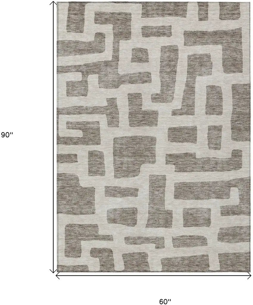 Taupe And Gray Abstract Washable Indoor Outdoor Area Rug Photo 3