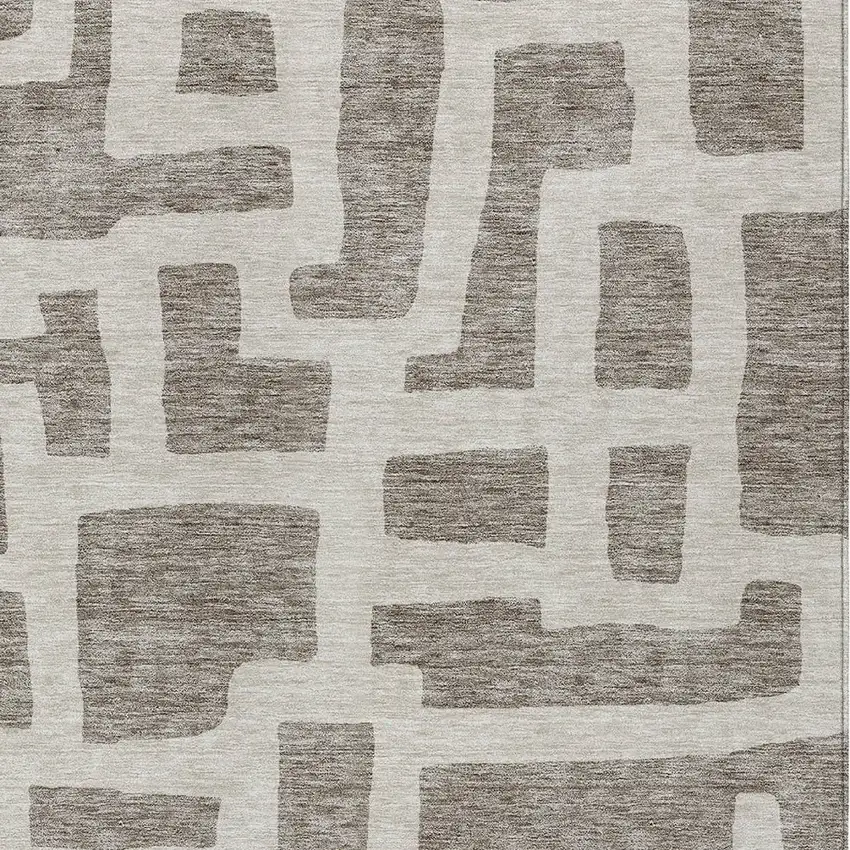 Taupe And Gray Abstract Washable Indoor Outdoor Area Rug Photo 6