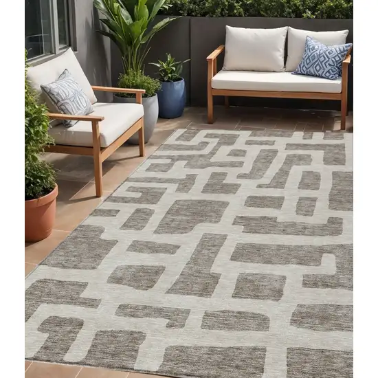Taupe And Gray Abstract Washable Indoor Outdoor Area Rug Photo 1