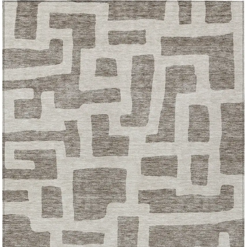 Taupe And Gray Abstract Washable Indoor Outdoor Area Rug Photo 7