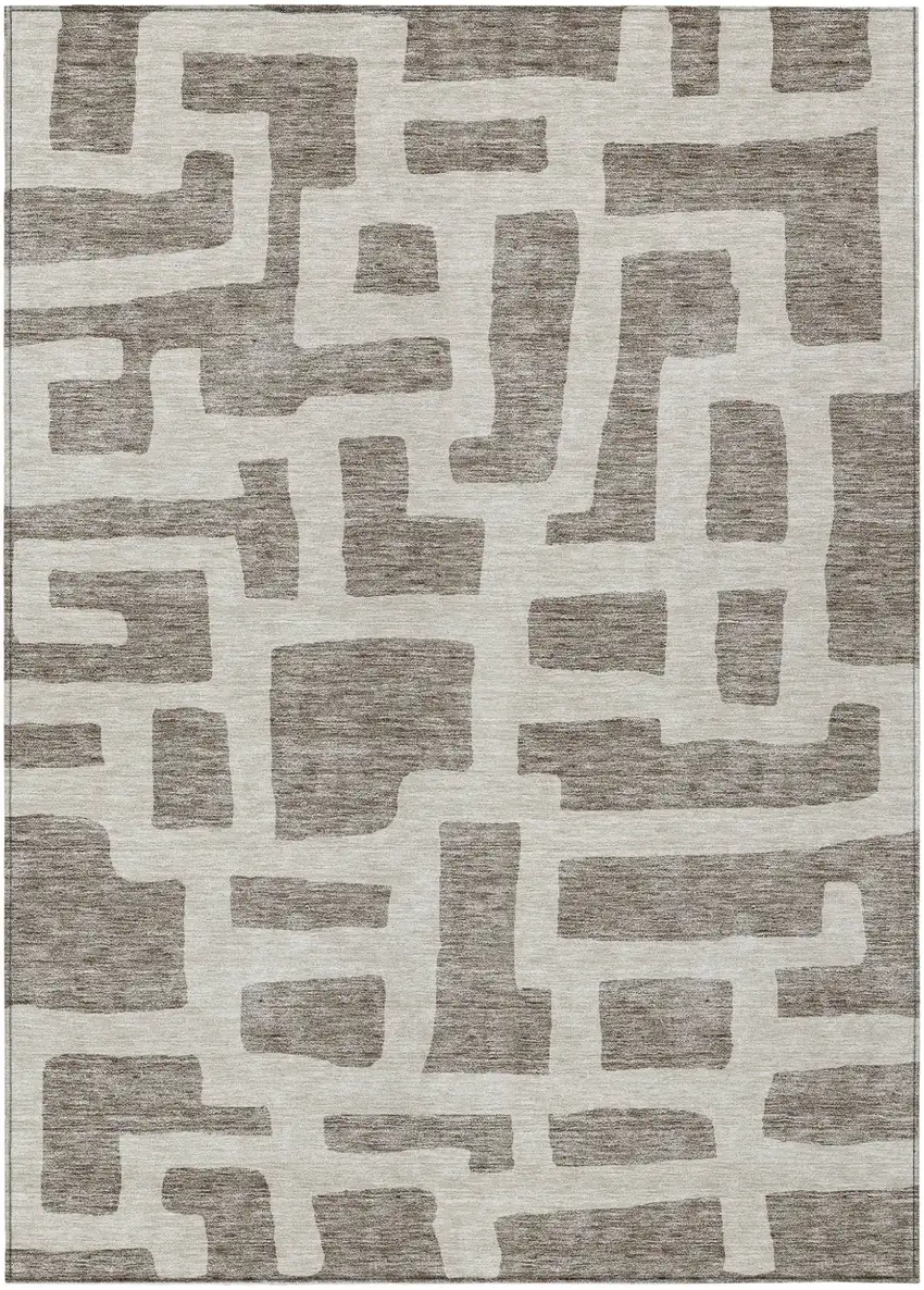 Taupe And Gray Abstract Washable Indoor Outdoor Area Rug Photo 2