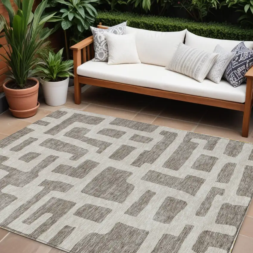 Taupe And Gray Abstract Washable Indoor Outdoor Area Rug Photo 1