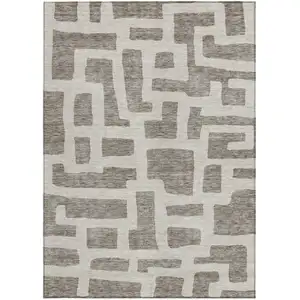 Photo of Taupe And Gray Abstract Washable Indoor Outdoor Area Rug
