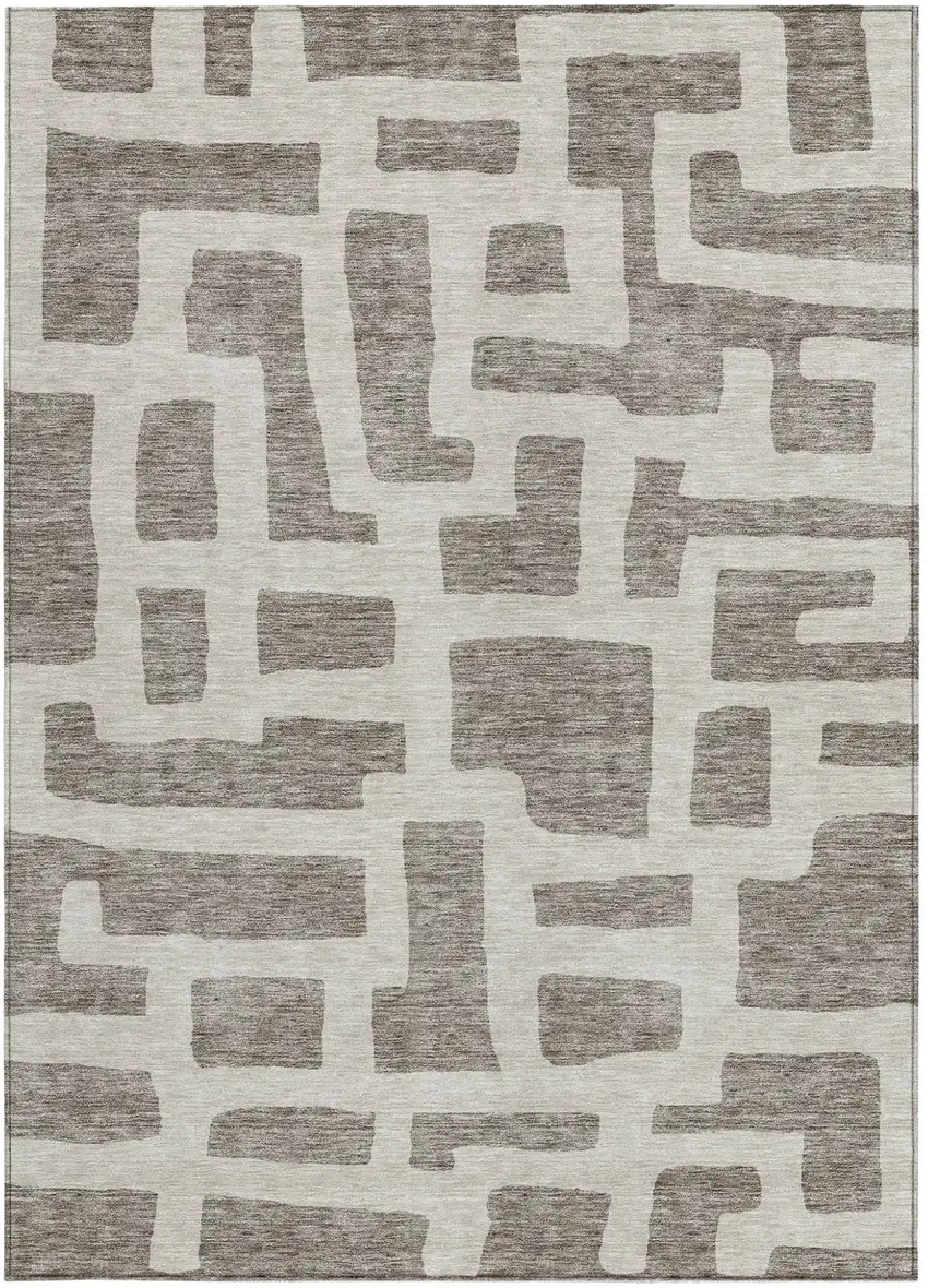 Taupe And Gray Abstract Washable Indoor Outdoor Area Rug Photo 6