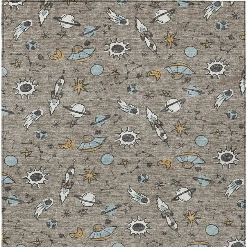 Taupe And Gray Animal Print Washable Indoor Outdoor Area Rug Photo 3
