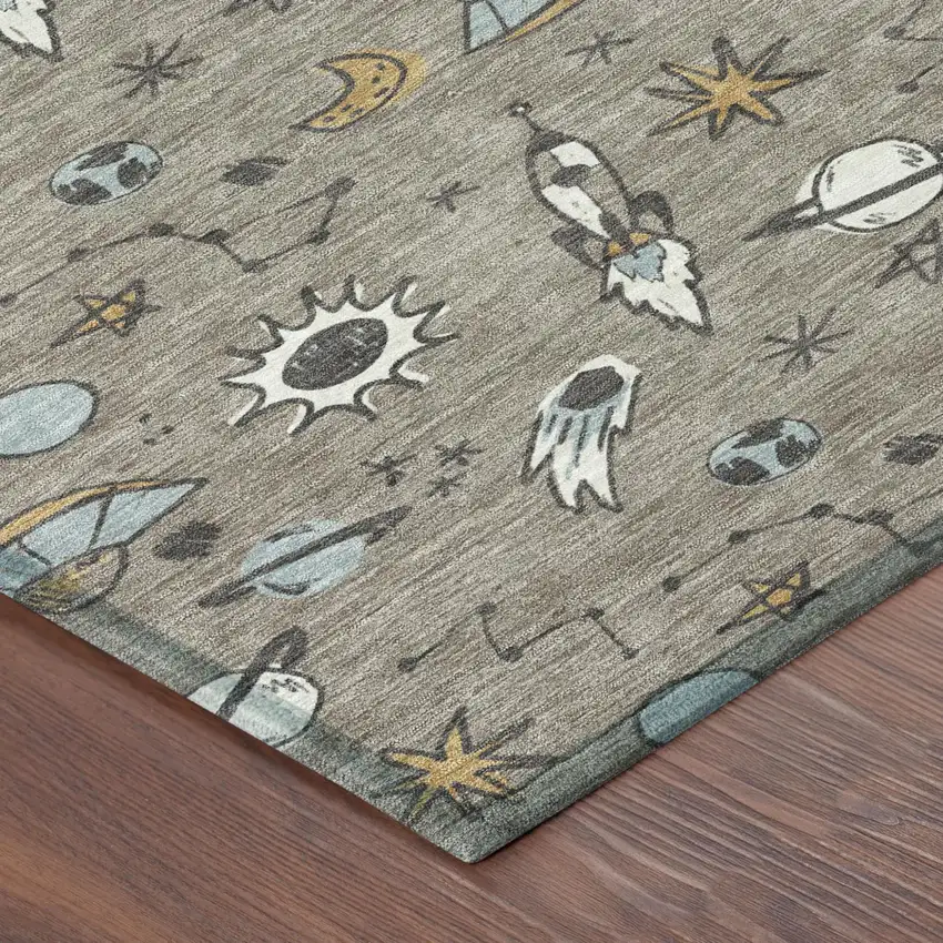 Taupe And Gray Animal Print Washable Indoor Outdoor Area Rug Photo 4