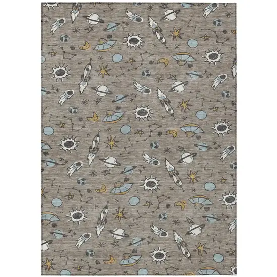 Taupe And Gray Animal Print Washable Indoor Outdoor Area Rug Photo 1