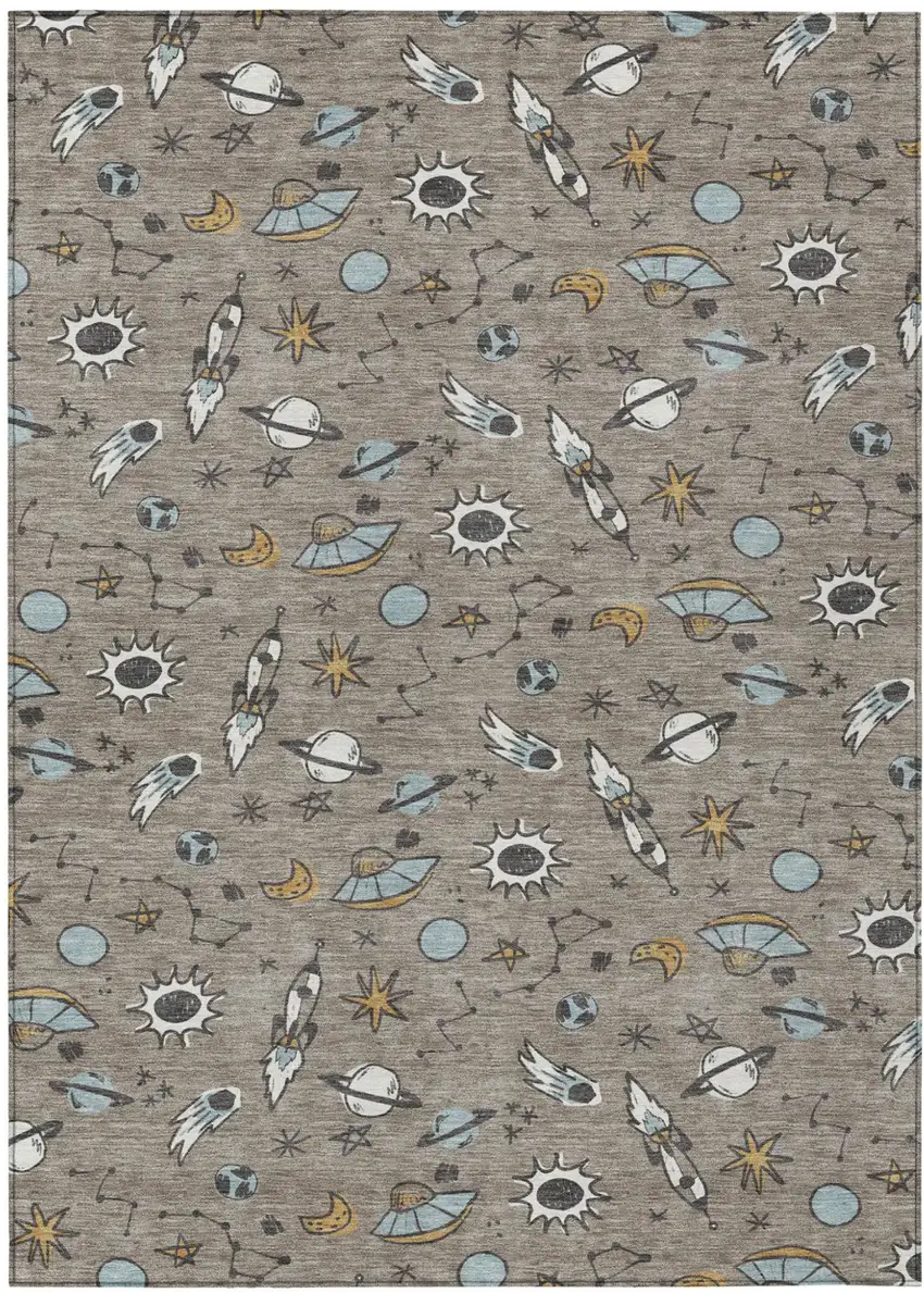 Taupe And Gray Animal Print Washable Indoor Outdoor Area Rug Photo 1