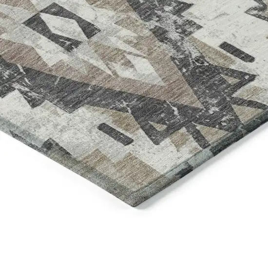Taupe And Gray Aztec Washable Indoor Outdoor Area Rug Photo 6