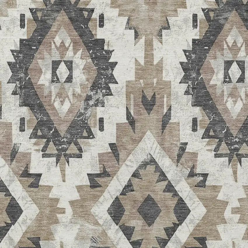 Taupe And Gray Aztec Washable Indoor Outdoor Area Rug Photo 7