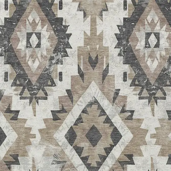 Taupe And Gray Aztec Washable Indoor Outdoor Area Rug Photo 4