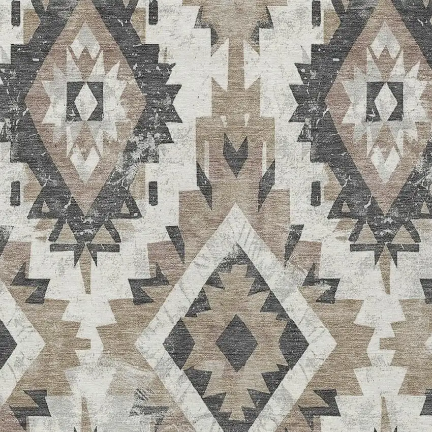 Taupe And Gray Aztec Washable Indoor Outdoor Area Rug Photo 4