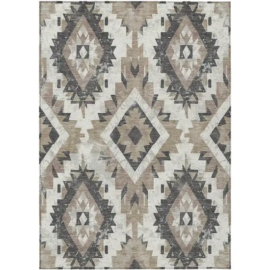 Taupe And Gray Aztec Washable Indoor Outdoor Area Rug Photo 1