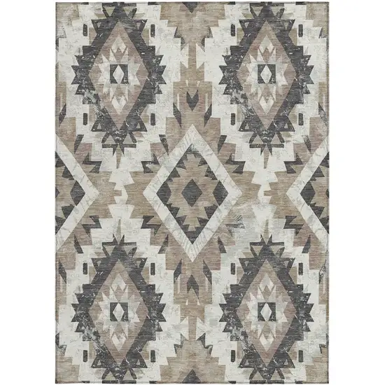 Taupe And Gray Aztec Washable Indoor Outdoor Area Rug Photo 3