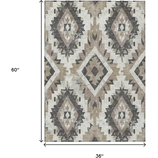 Taupe And Gray Aztec Washable Indoor Outdoor Area Rug Photo 9