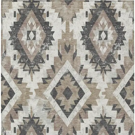 Taupe And Gray Aztec Washable Indoor Outdoor Area Rug Photo 4