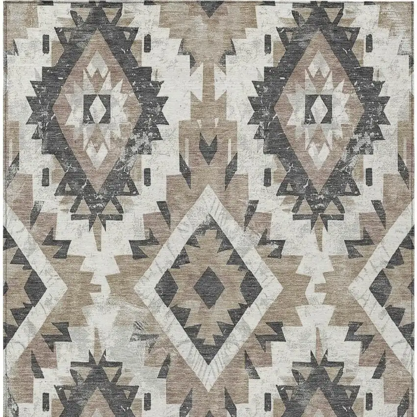 Taupe And Gray Aztec Washable Indoor Outdoor Area Rug Photo 4