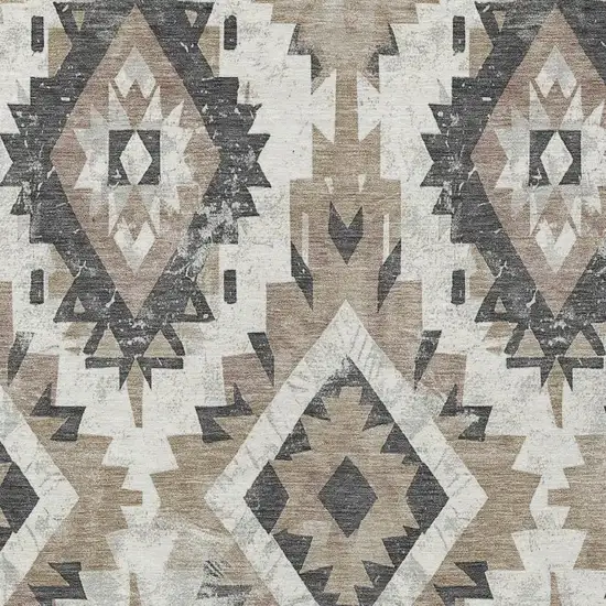 Taupe And Gray Aztec Washable Indoor Outdoor Area Rug Photo 3