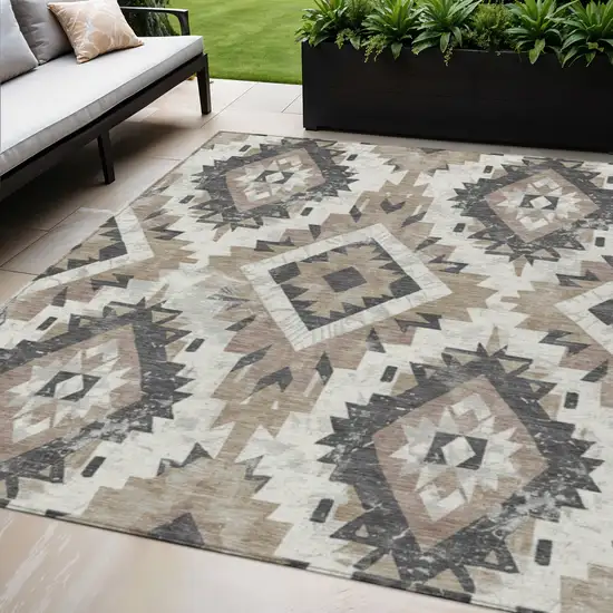 Taupe And Gray Aztec Washable Indoor Outdoor Area Rug Photo 2