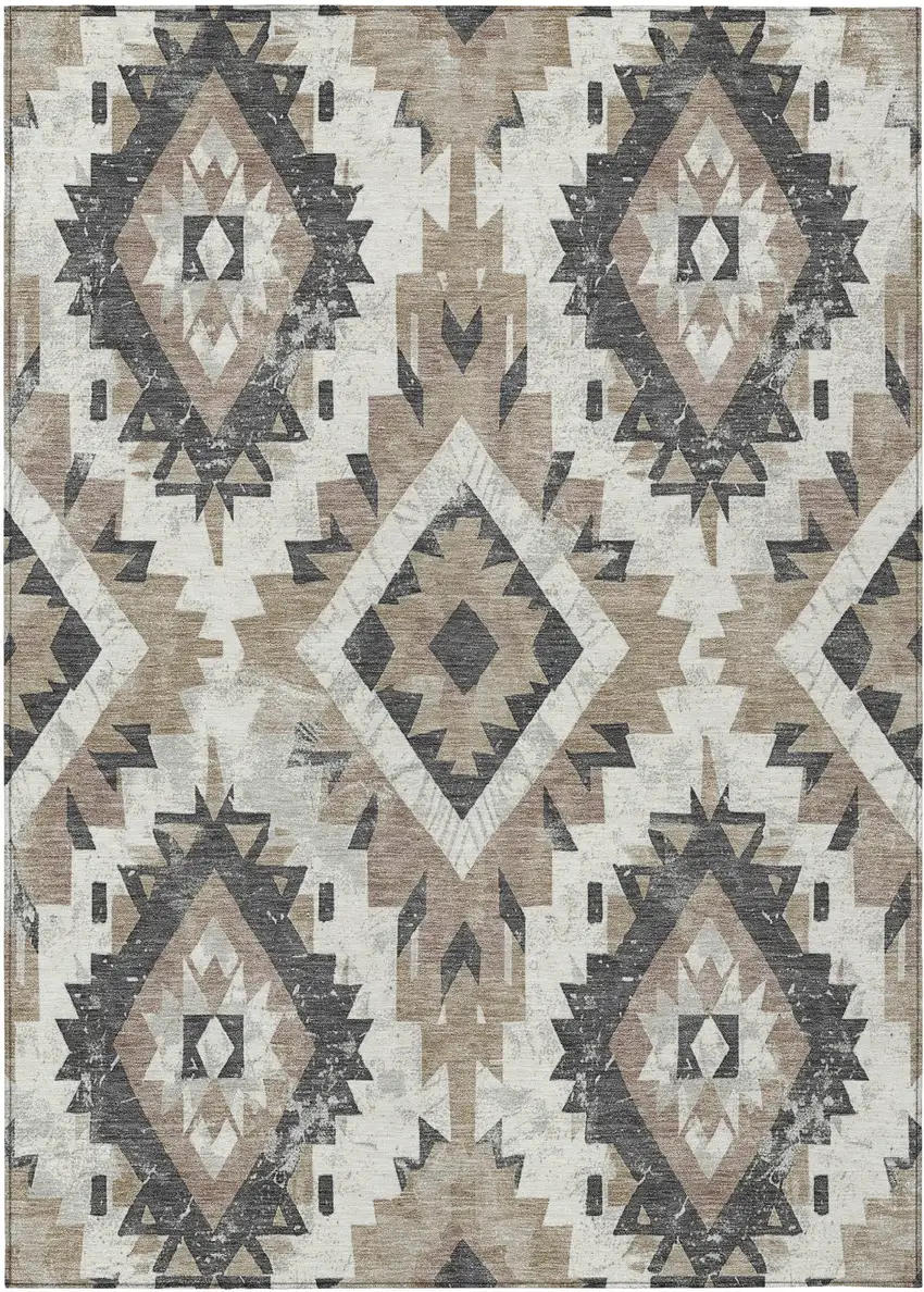 Taupe And Gray Aztec Washable Indoor Outdoor Area Rug Photo 1