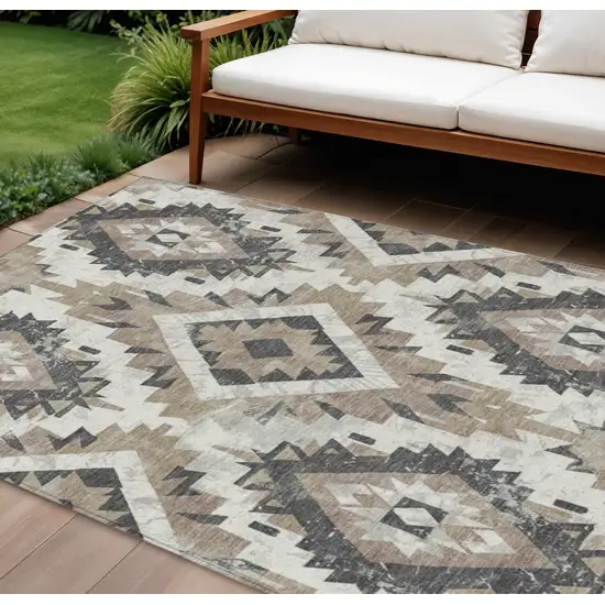 Taupe And Gray Aztec Washable Indoor Outdoor Area Rug Photo 2