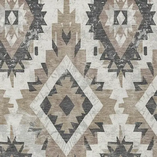 Taupe And Gray Aztec Washable Indoor Outdoor Area Rug Photo 4