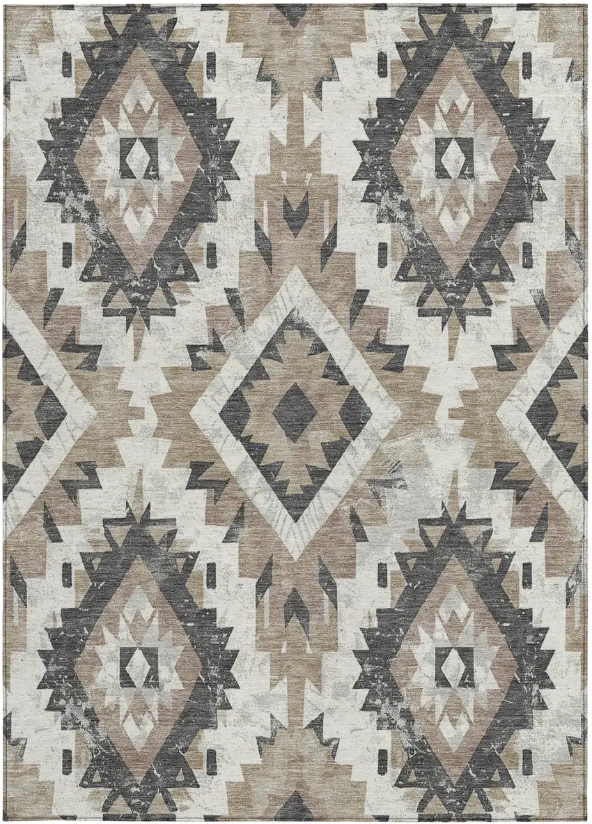 Taupe And Gray Aztec Washable Indoor Outdoor Area Rug Photo 3