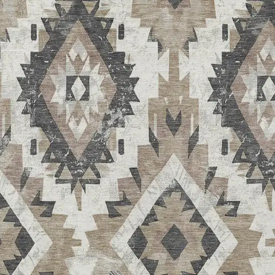 Taupe And Gray Aztec Washable Indoor Outdoor Area Rug Photo 4