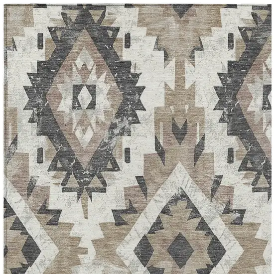 Taupe And Gray Aztec Washable Indoor Outdoor Area Rug Photo 9