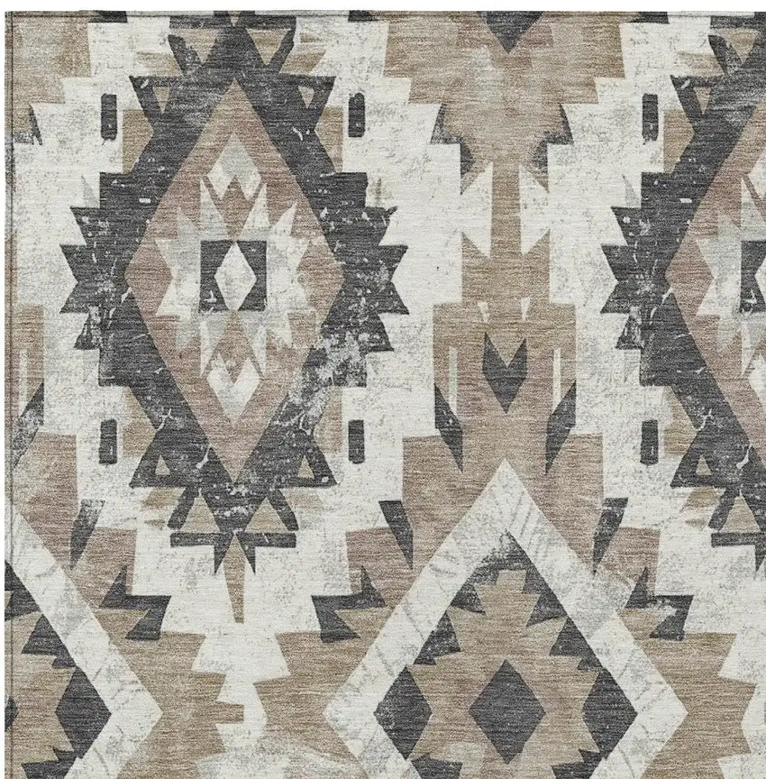 Taupe And Gray Aztec Washable Indoor Outdoor Area Rug Photo 9