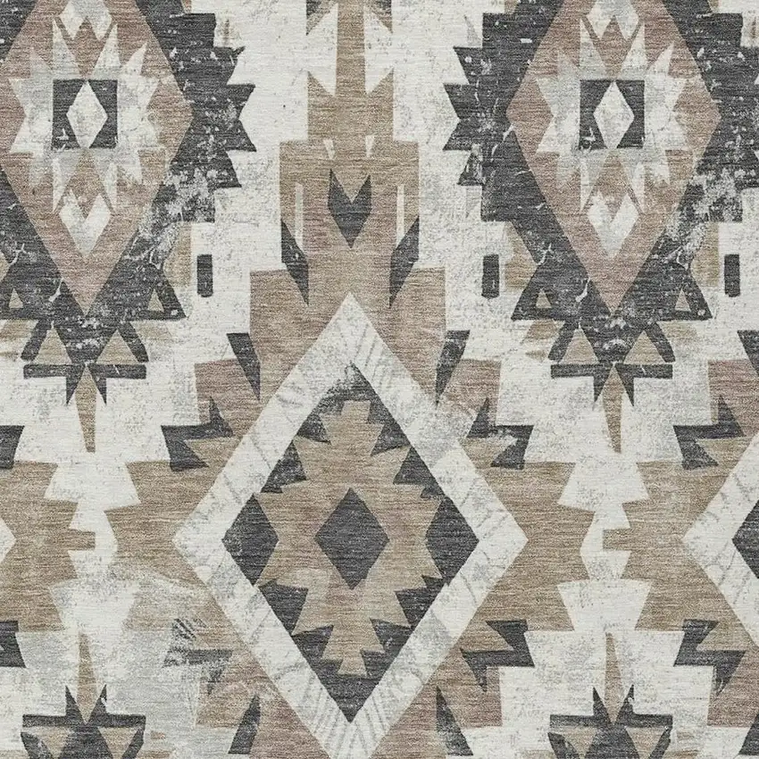 Taupe And Gray Aztec Washable Indoor Outdoor Area Rug Photo 4