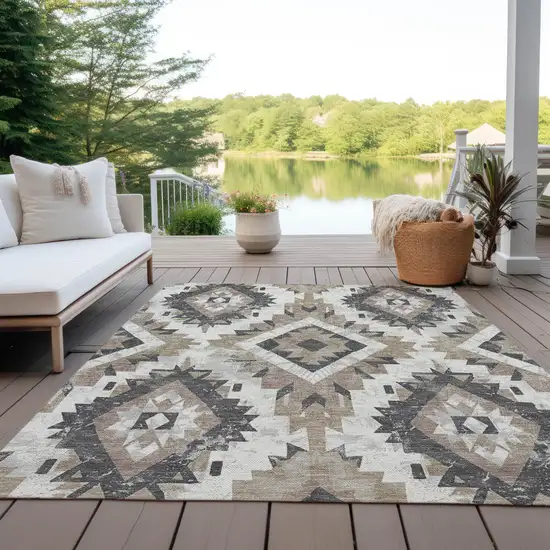 Taupe And Gray Aztec Washable Indoor Outdoor Area Rug Photo 5