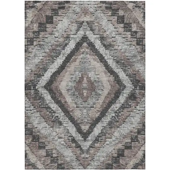 Taupe And Gray Aztec Washable Indoor Outdoor Area Rug Photo 1