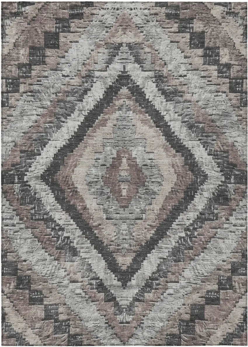Taupe And Gray Aztec Washable Indoor Outdoor Area Rug Photo 1