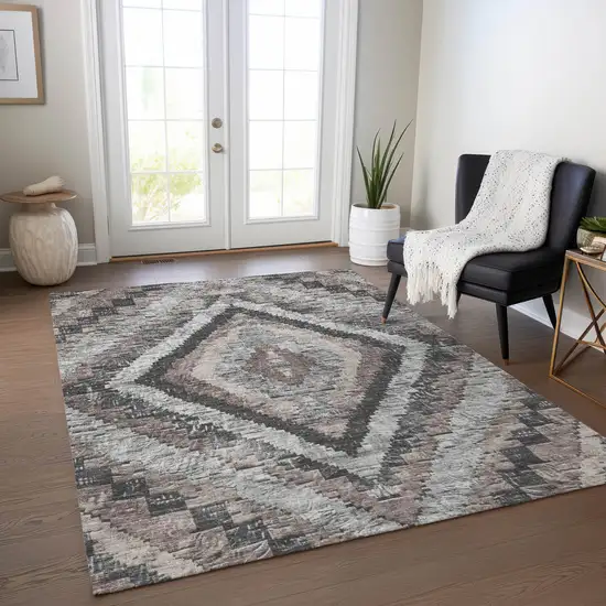 Taupe And Gray Aztec Washable Indoor Outdoor Area Rug Photo 6