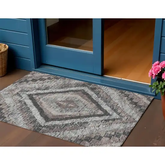 Taupe And Gray Aztec Washable Indoor Outdoor Area Rug Photo 2