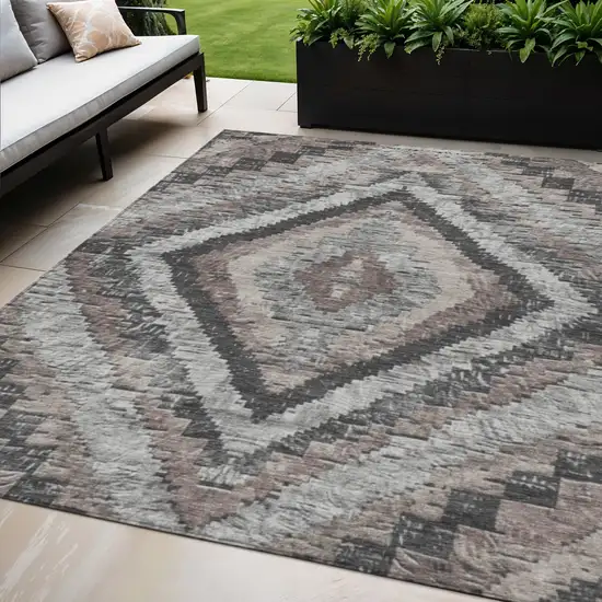 Taupe And Gray Aztec Washable Indoor Outdoor Area Rug Photo 2
